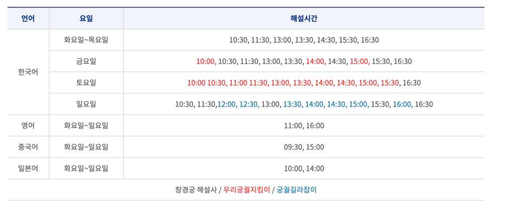 창경궁 해설 시간표